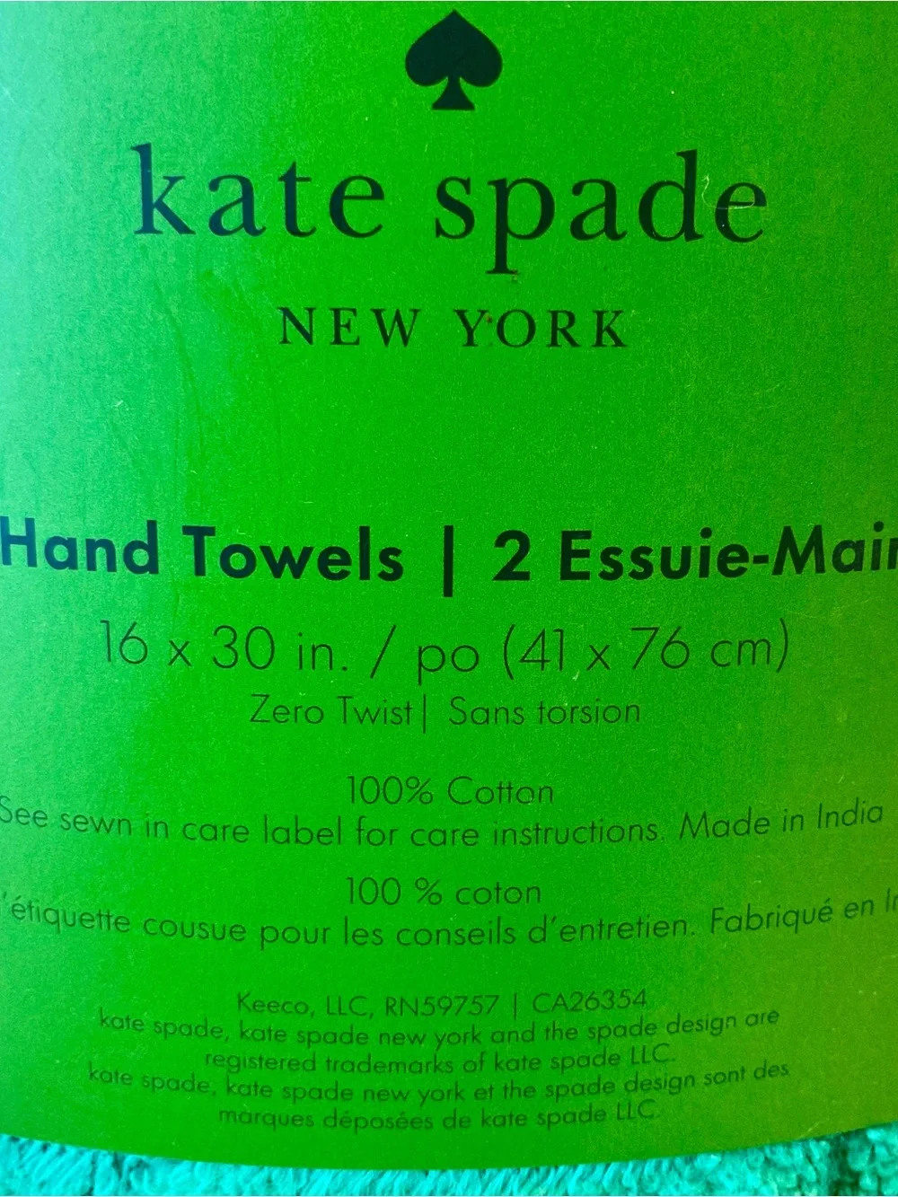 NWT and packaging Kate Spade 100% cotton plush emerald green bath bundle